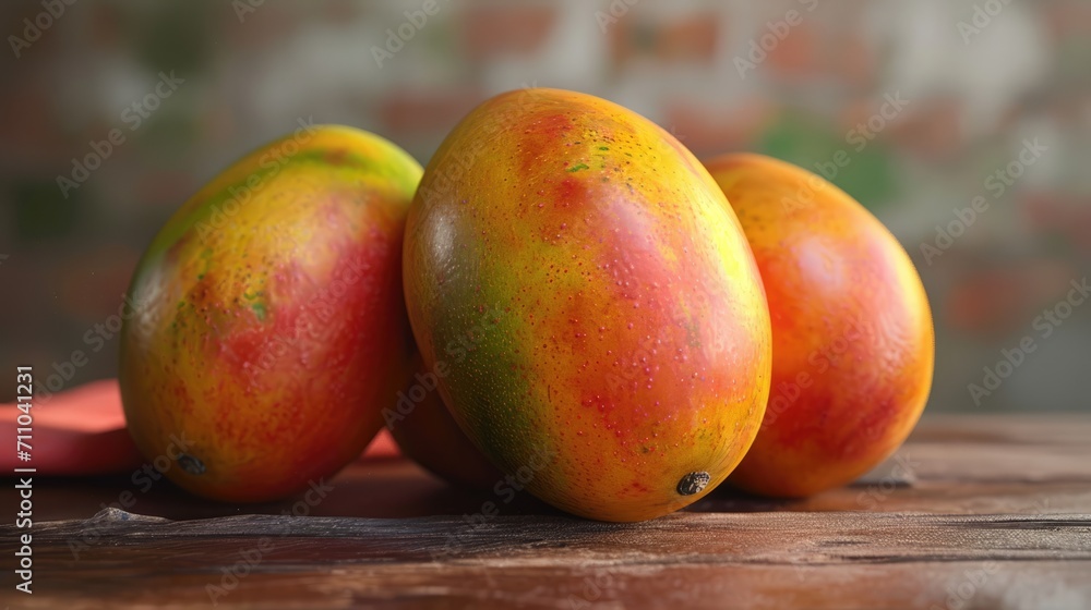 Fresh juicy mango with leaves and water drops. Healthy exotic fruits background Fresh juicy mango with leaves and water drops. Healthy exotic fruits background