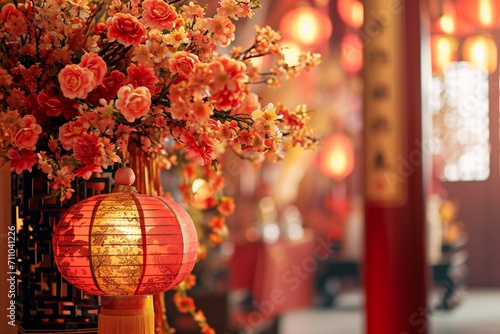 Floral Charm 3D Lantern Podium in a Chinese New Year Setting