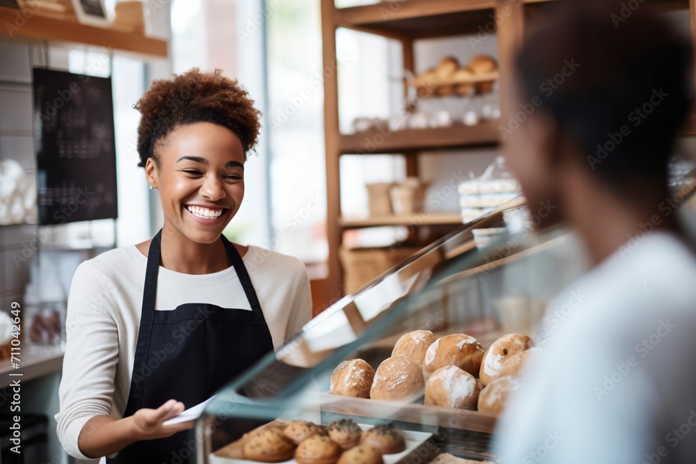 Cheerful African American Female Bakery Owner Small Business Cheerful African American Female Bakery Owner Small Business