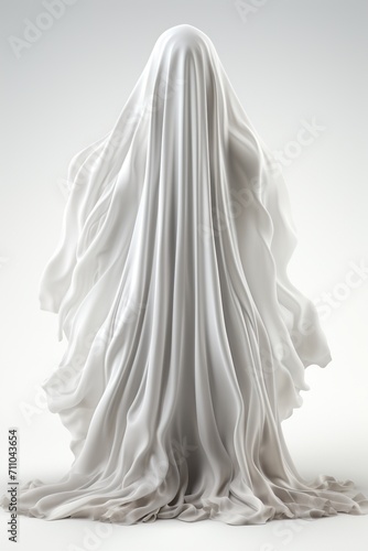 White draped figure with a head and flowing cloth