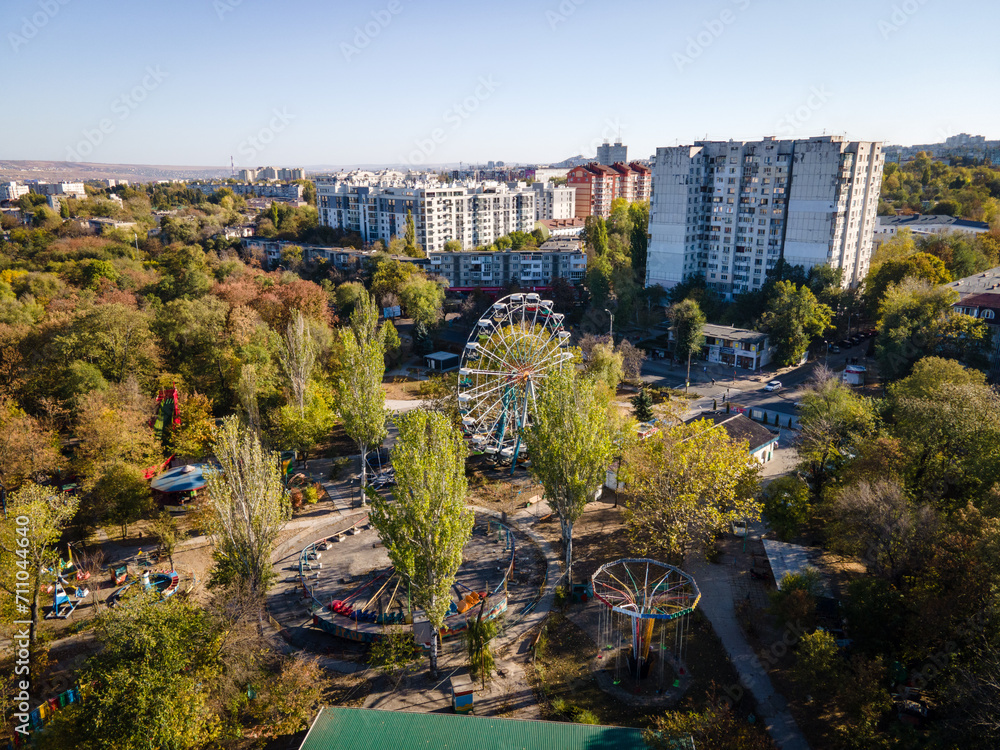 aerial view of theme park with ferris wheel in chisinau