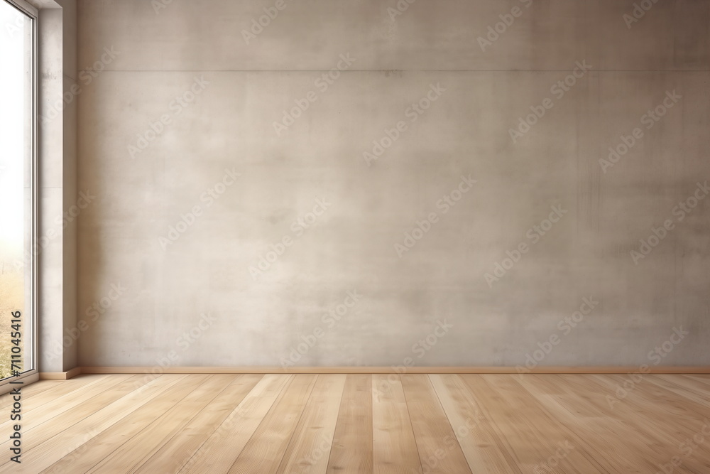Empty room with wooden floor and large window