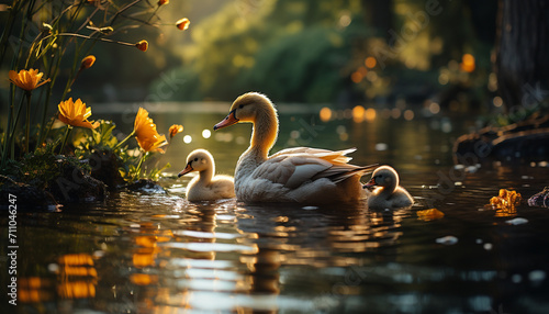 A serene pond reflects the beauty of nature elegant swans generated by AI