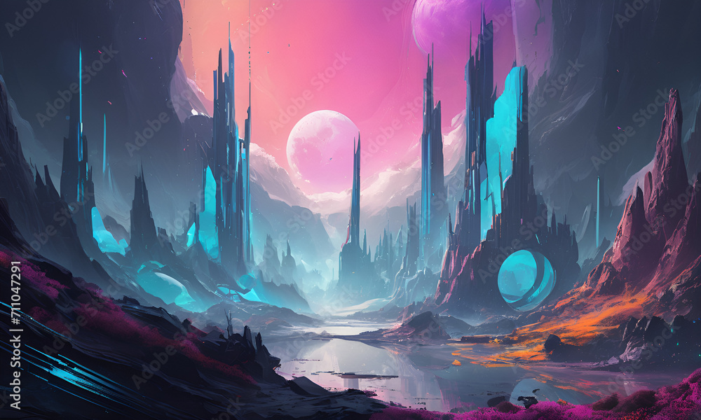 Obraz premium a top-tier, non-blurry abstract digital environment, captivating and dynamic, featuring high-resolution details and vibrant, futuristic elements