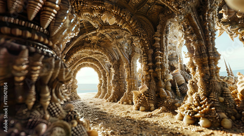 Below the ocean's surface, a castle's arches are a testament to the natural elegance of intricatel
