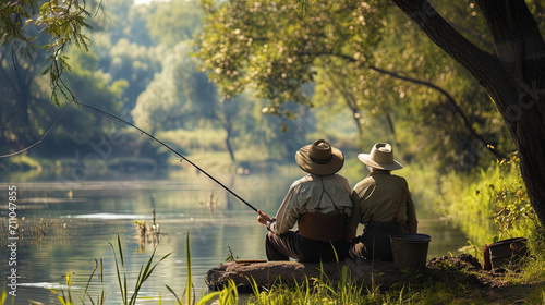 Bonding over the calming rhythm of the river, the older couple finds joy in their shared fishing e