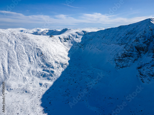 Aerial Winter view of Rila mountain near Musala peak, Bulgaria