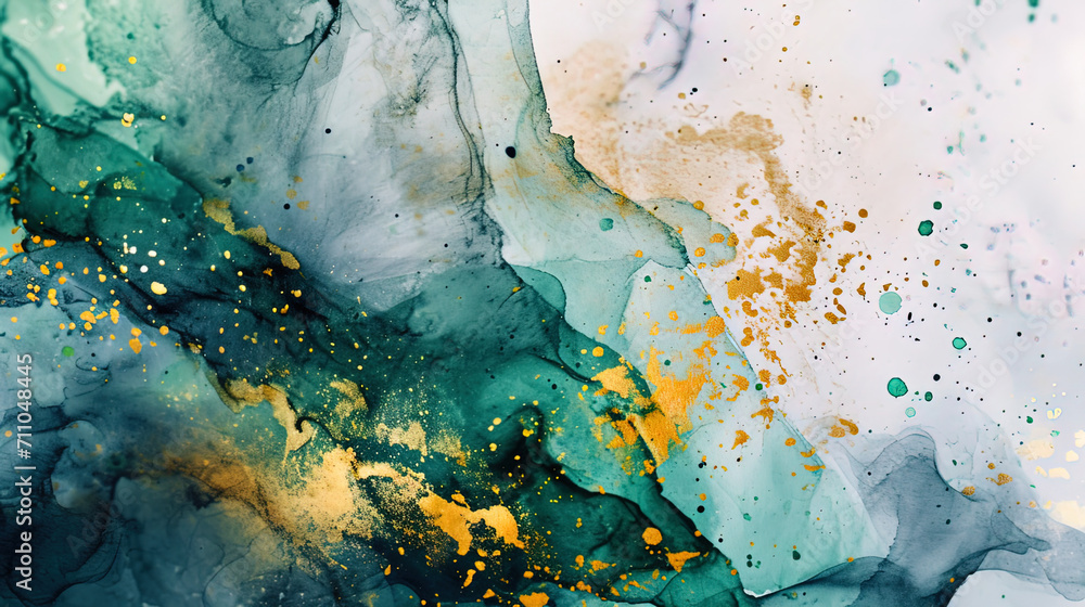 Explore the artistic interplay of colors in this clip art, featuring ink watercolor with serene pa - obrazy, fototapety, plakaty 