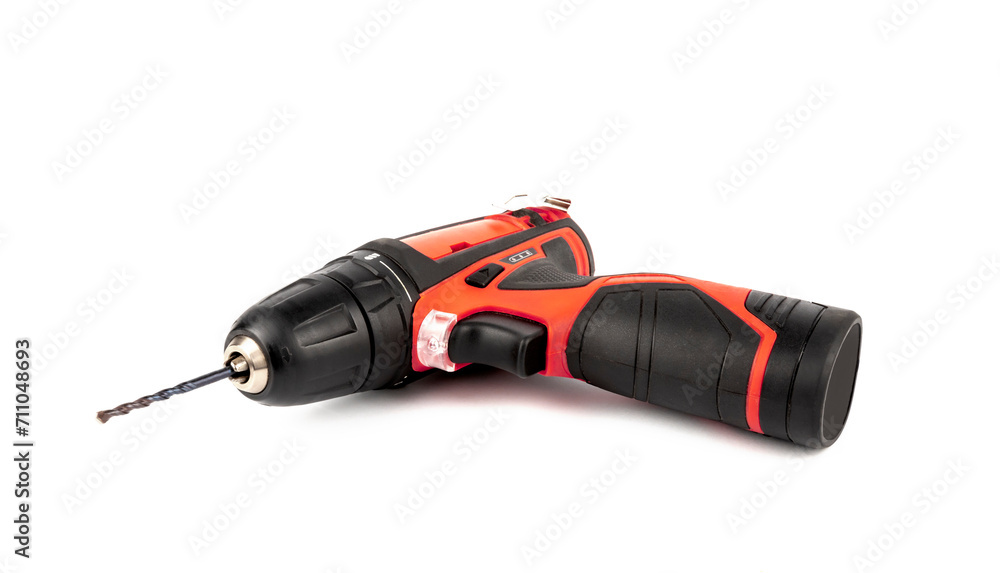 A cordless screwdriver isolated on a white background. Concept of construction, electrical equipment, and tools.