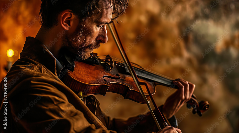 © JVLMediaUHD - In the midst of musical expression, a man's proficiency with the violin reflects the timeless beau