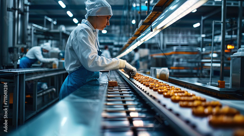 On the assembly line, employees engage in the collection and packaging of energy bars photo