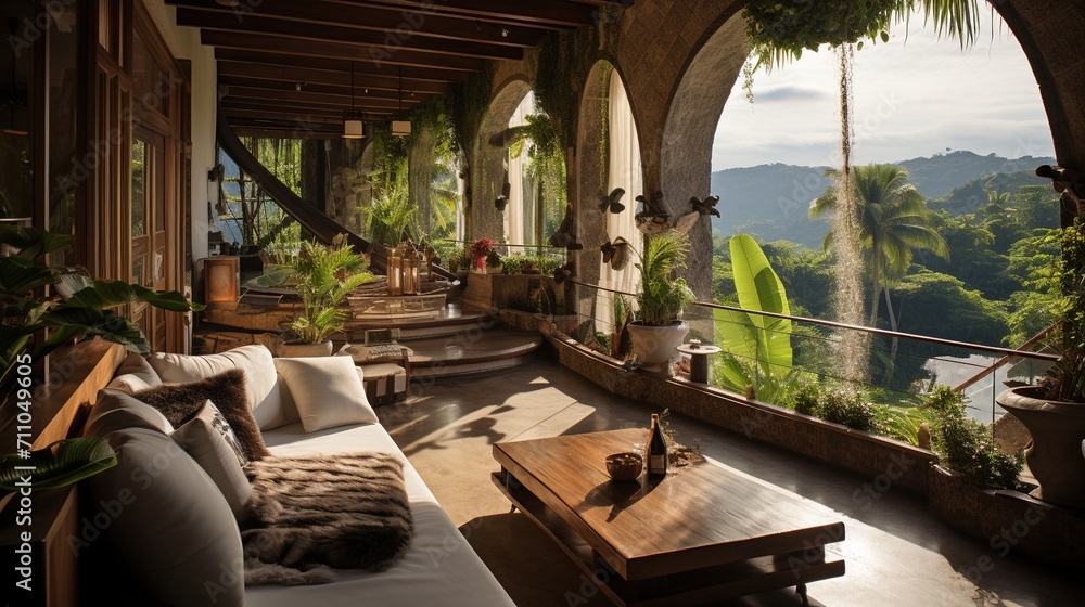 Fototapeta premium Modern luxury villa with stunning jungle and ocean views