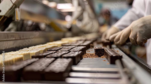 Team members on the assembly line collect and pack energy bars with precision photo