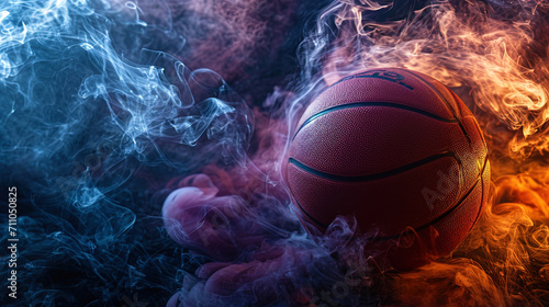 The vivid hues of smoke provide a dramatic setting for a basketball in action, turning the ordinar © JVLMediaUHD