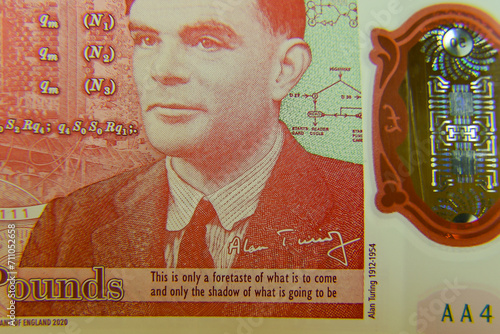 London, UK, 2 January 2024: Macro image of 50 Pound sterling banknote for design purpose close up with selective focus  photo