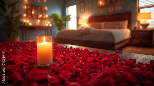Valentines Day Bedroom Rose Petals Candle Lit