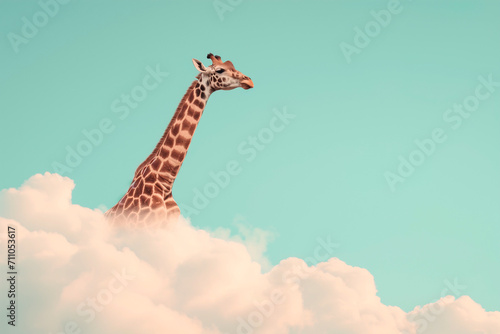 Portrait of giraffe standing on a cloud