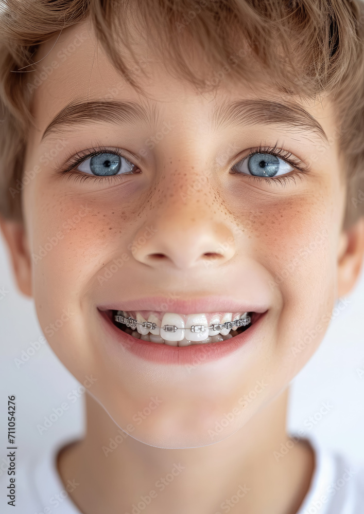 little smiling boy with metal braces on her teeth, bite correction, orthodontist, health, medicine, dentistry, oral cavity, straight, white, mouth, person, people, treatment, kid, child, children little smiling boy with metal braces on her teeth, bite correction, orthodontist, health, medicine, dentistry, oral cavity, straight, white, mouth, person, people, treatment, kid, child, children