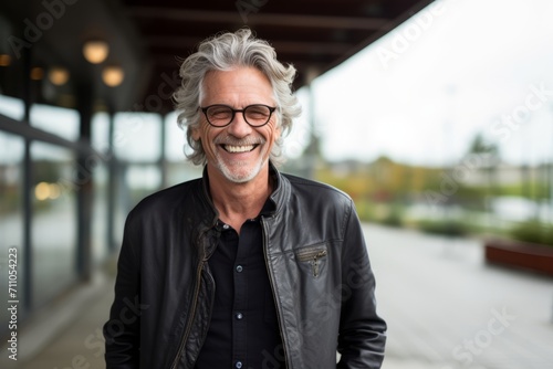 Portrait of a handsome senior man with eyeglasses smiling outdoors