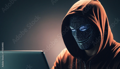 Underground Hacker with Hood on Dark Web photo