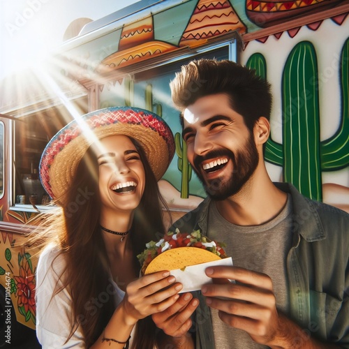 Couple eating a taco