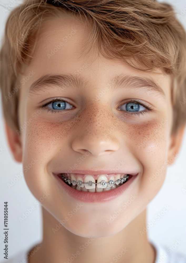 little smiling boy with metal braces on her teeth, bite correction, orthodontist, health, medicine, dentistry, oral cavity, straight, white, mouth, person, people, treatment, kid, child, children little smiling boy with metal braces on her teeth, bite correction, orthodontist, health, medicine, dentistry, oral cavity, straight, white, mouth, person, people, treatment, kid, child, children