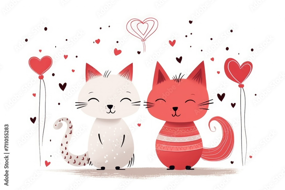 cute cats. Happy Valentine's Day card. Love. Cute animals. Hearts. watercolor, gouache. Wedding invitation. children's characters cute cats. Happy Valentine's Day card. Love. Cute animals. Hearts. watercolor, gouache. Wedding invitation. children's characters