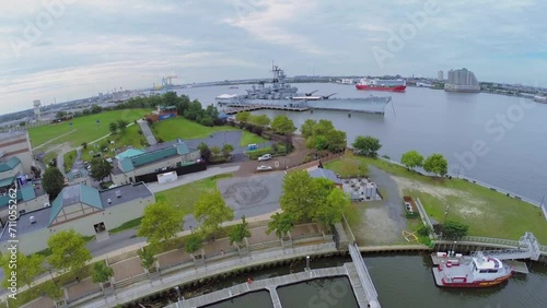 Wiggins Park and Marina with boats not far from museum battleship photo
