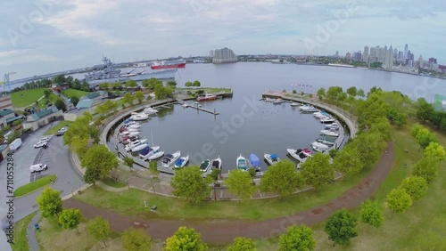 Wiggins Park and Marina with boats on Delaware river  photo