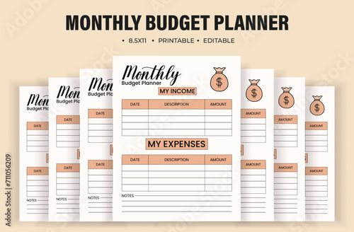 Budget monthly planner vector templates. photo