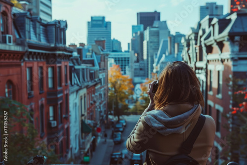 Woman Capturing Cityscape With Cell Phone