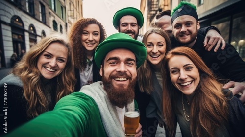 Happy group of friends in st. Patrick´s day having fun