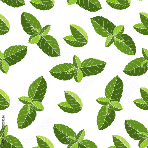 Seamless pattern with green mint leaves.Vector graphics.  © Екатерина Якубович