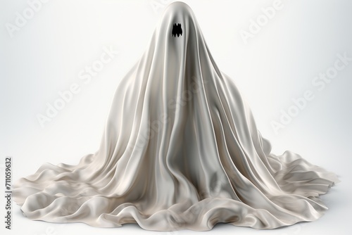 Ghost with a black face and a white sheet