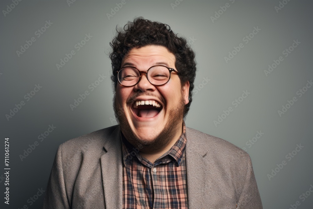 Funny young man with glasses. Studio shot over grey background. Funny young man with glasses. Studio shot over grey background.