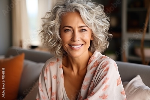 Portrait of a smiling mature woman with grey hair photo