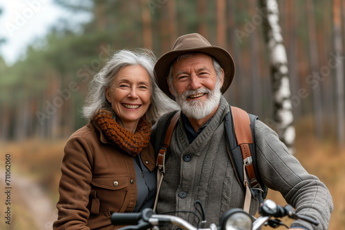 Senior Couple Enjoying a Motorcycle Trip in Nature