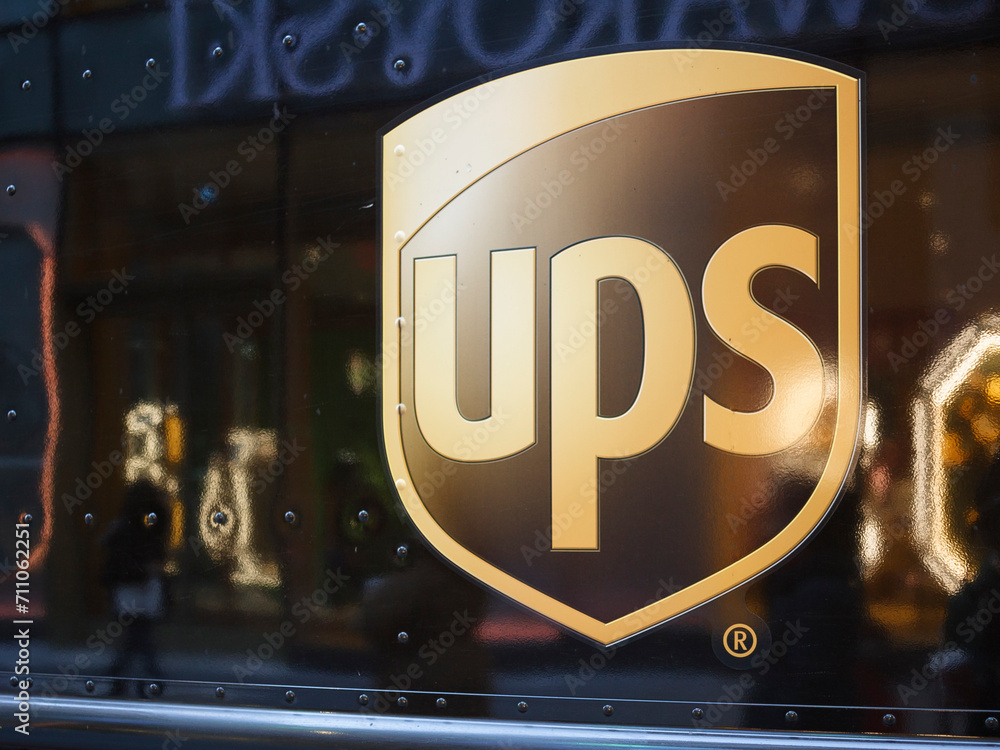 New York, New York, USA January 11, 2024 UPS logo on the side of a