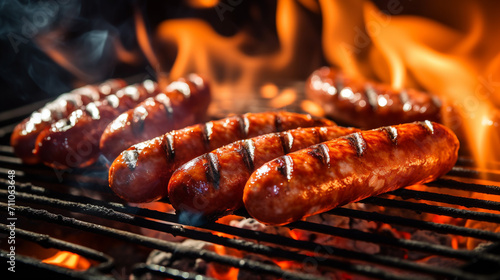 Appetizing sausages and sausages are grilled