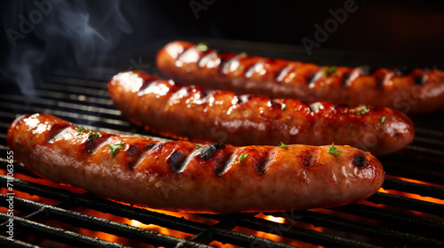 Appetizing sausages and sausages are grilled