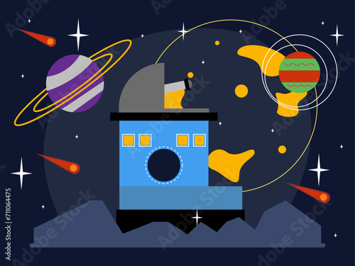 Research into space. Outer space and astronaut vector illustrations. photo