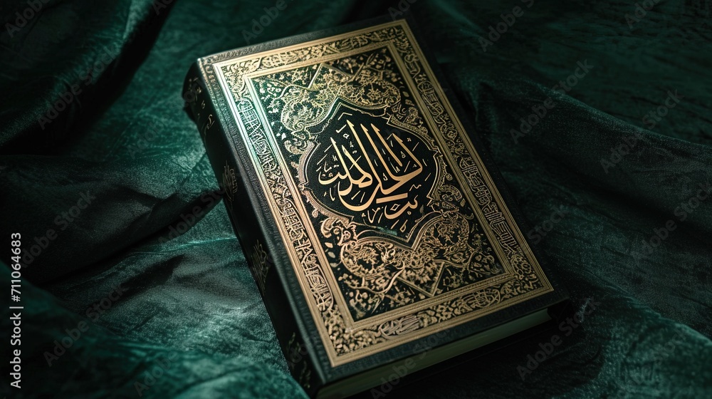 Fototapeta premium Top view islamic new year concept, ai generative