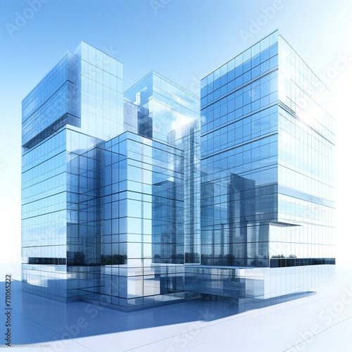 Blue glass skyscrapers with reflective windows