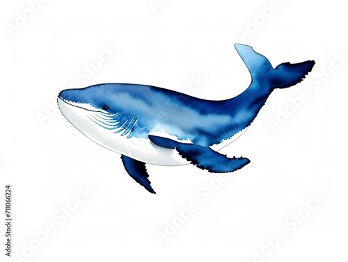 Whale watercolor illustration on white background.