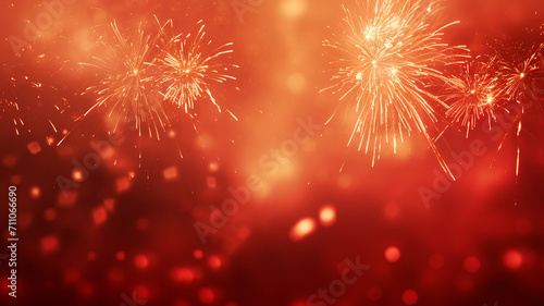 Golden Fireworks on red background  chinese new year concept