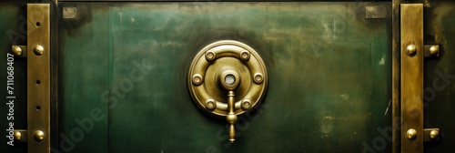 Vintage bank vault door with closed metal safe box for background, wallpaper, or security concepts. © Eva