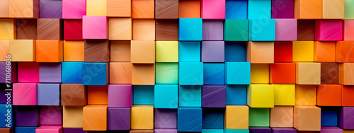 Abstract Colorful Background Made of Colored Wooden Cubes