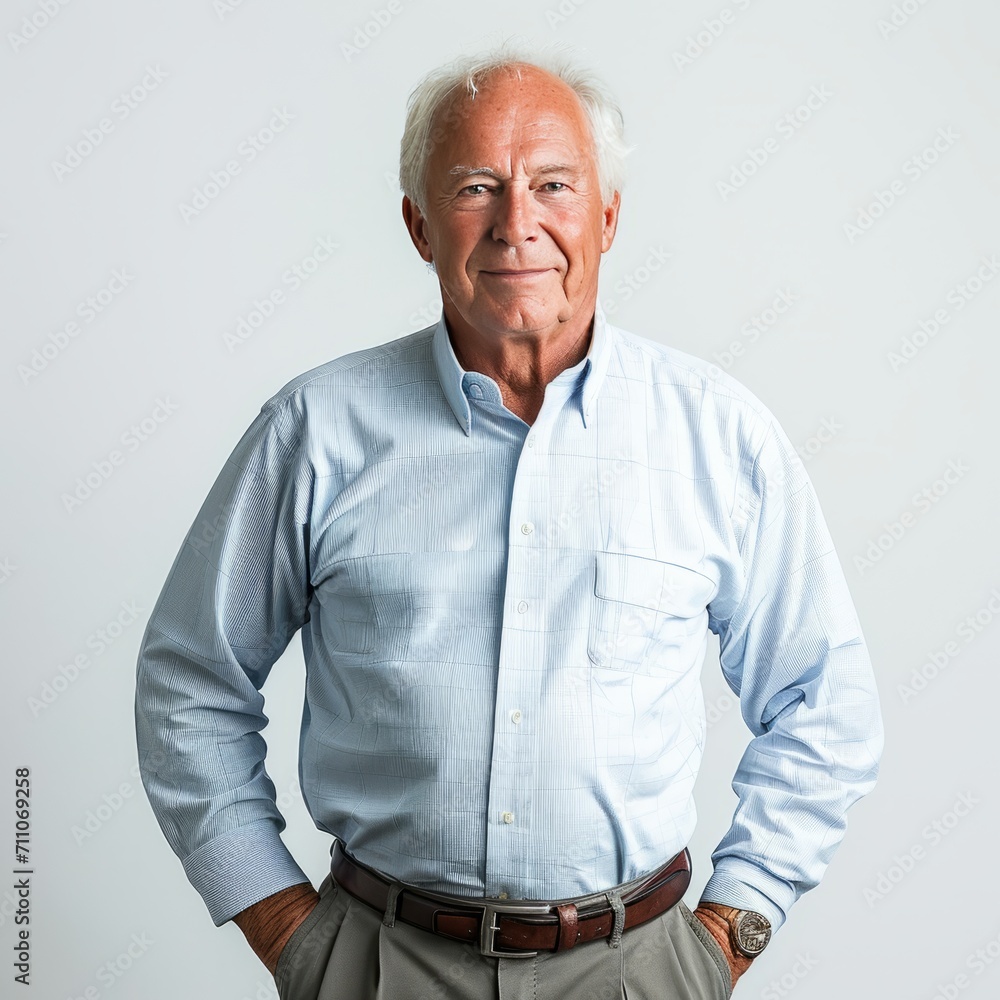 Middle-aged businessman wearing a blue shirt Casual entrepreneur Portrait of a middle-aged adult adult man smile happily Isolated on white, copy space. Middle-aged businessman wearing a blue shirt Casual entrepreneur Portrait of a middle-aged adult adult man smile happily Isolated on white, copy space.