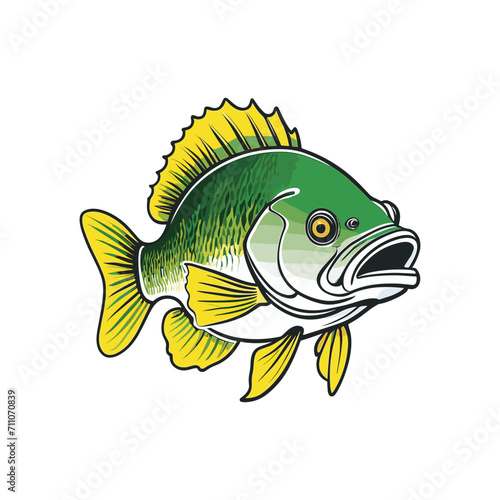 hand drawn art style green yellow black stripe bass fish vector illustration