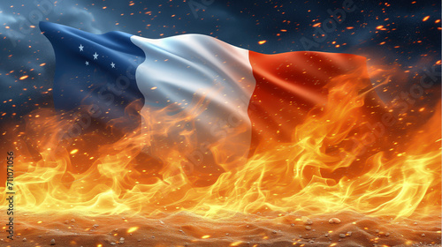 French Flag Burning Against Sky © Jean Isard